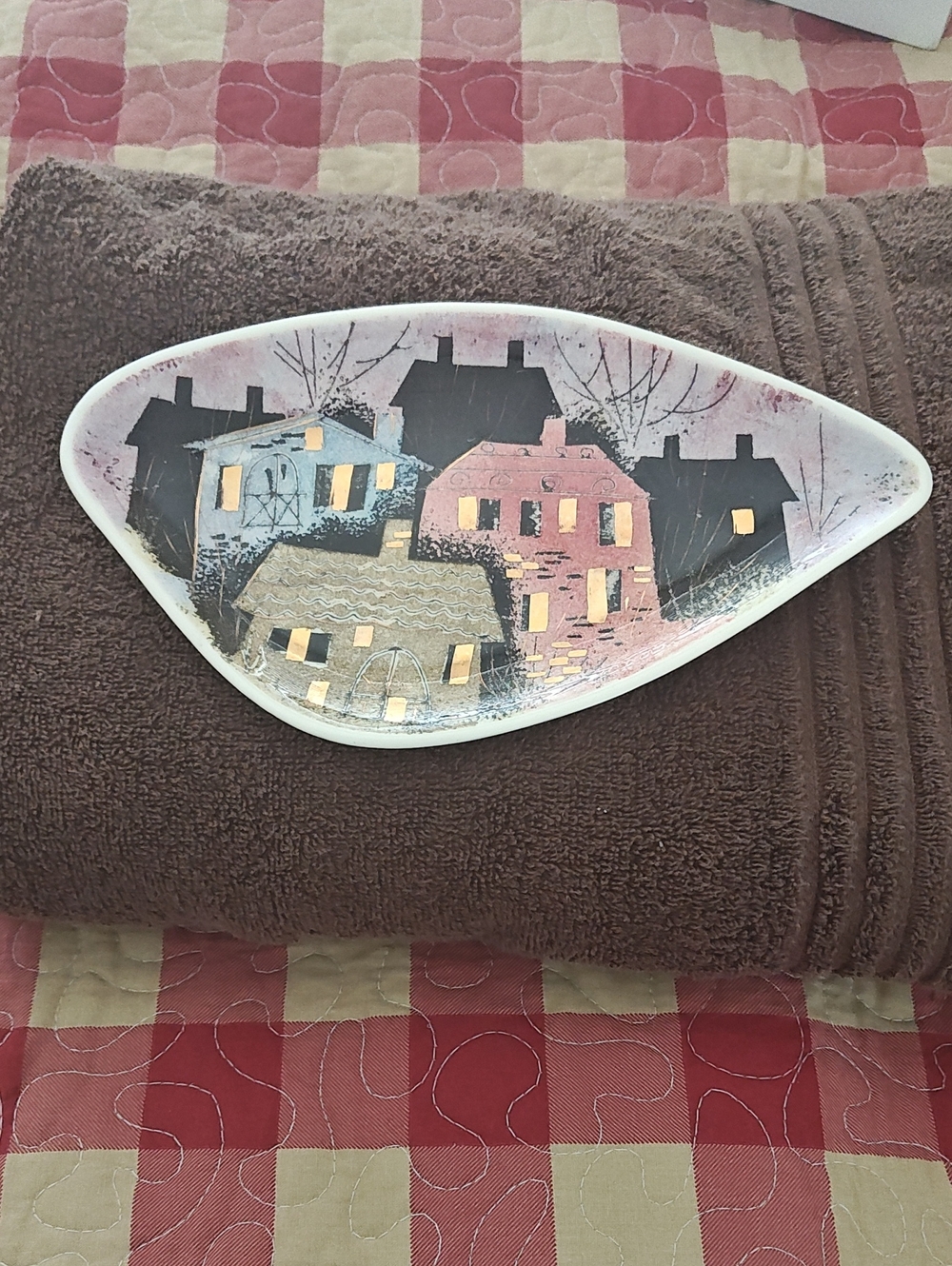 Sacsha Brastoff Decorative Village Ceramic Tray - Pink and Blue